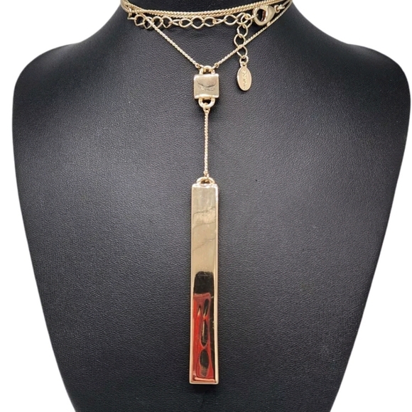 Linea By Louis Dell'Olio QVC Goldtone Vertical Bar Y-Drop Minimalist Necklace - Picture 1 of 16